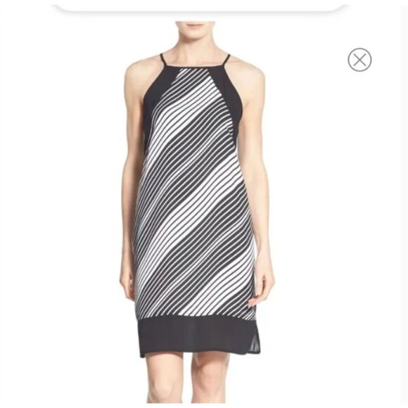 Vince Camuto Island Pathway Halter Stripe Shift Dress Black White Size Medium‎ - Picture 1 of 8